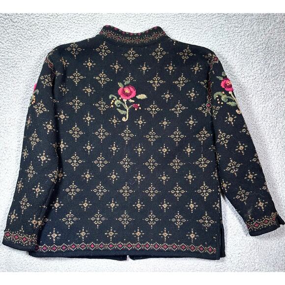 VTG Icelandic Design Wool Sweater Women’s Medium Lined Clasp Hooks Rose Grandma - Picture 4 of 16